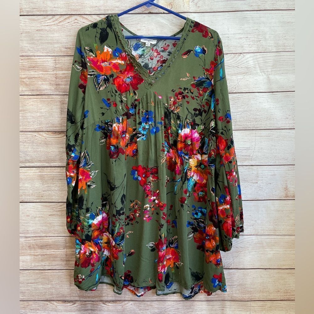 UMGEE EMPIRE WAIST MINIDRESS IN GREEN FLORAL PRINT